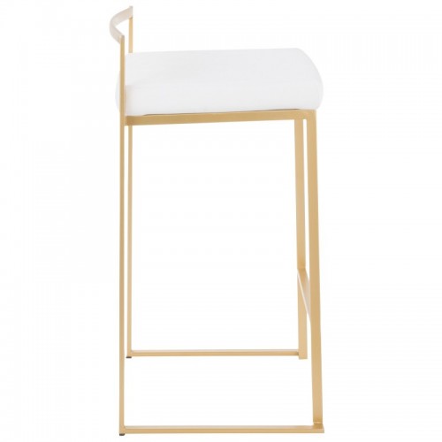 Set of 2 Contemporary Stackable Counter Stools in Gold with White Velvet Cushion Fuji