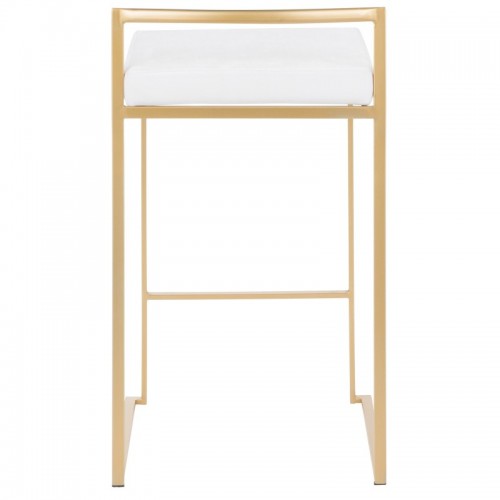 Set of 2 Contemporary Stackable Counter Stools in Gold with White Velvet Cushion Fuji