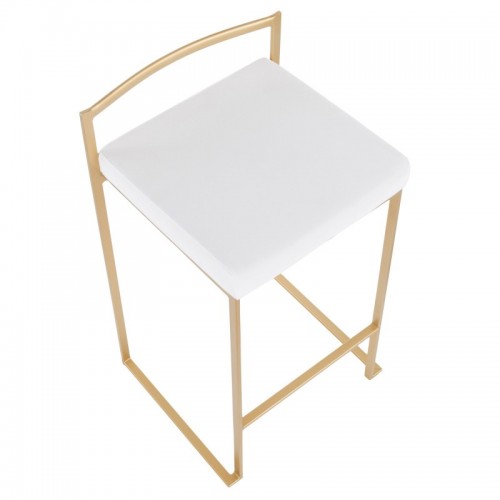 Set of 2 Contemporary Stackable Counter Stools in Gold with White Velvet Cushion Fuji