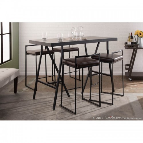 Set of 2 Contemporary Stackable Counter Stools in Black with Brown Faux Leather Cushion Fuji