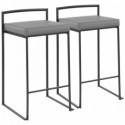 Set of 2 Contemporary Stackable Counter Stools in Black with Grey Faux Leather Cushion Fuji