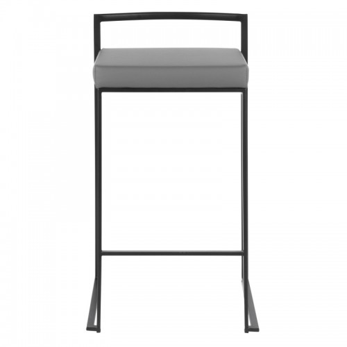 Set of 2 Contemporary Stackable Counter Stools in Black with Grey Faux Leather Cushion Fuji