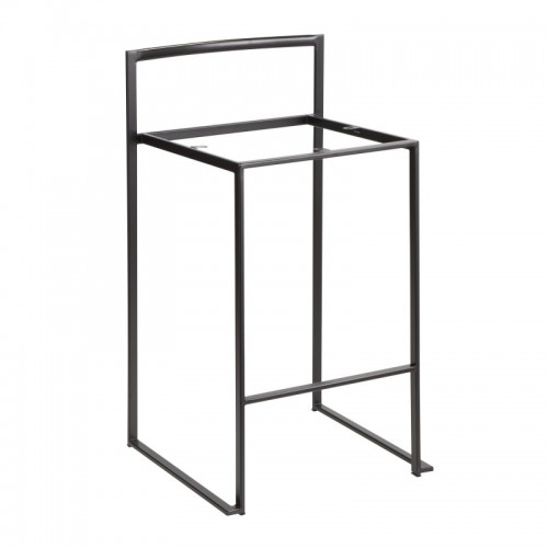 Set of 2 Contemporary Stackable Counter Stools in Black with Grey Faux Leather Cushion Fuji