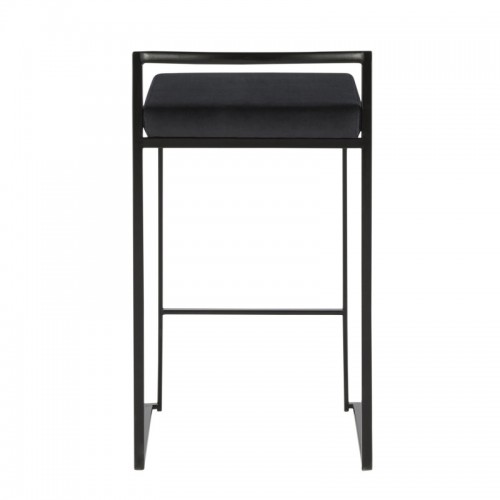 Set of 2 Contemporary Stackable Counter Stools in Black with Black Velvet Cushion Fuji