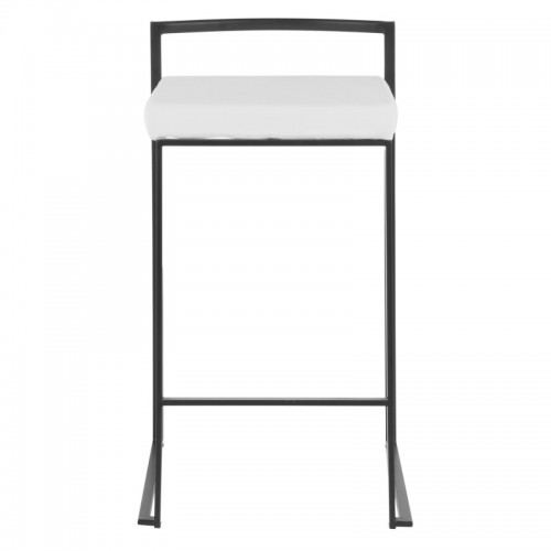 Set of 2 Contemporary Stackable Counter Stools in Black with White Velvet Cushion Fuji