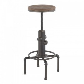 Industrial Bar stool in Vintage Antique Metal and Brown WoodPressed Grain Bamboo Hydra