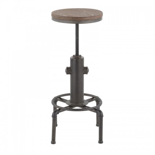 Industrial Bar stool in Vintage Antique Metal and Brown WoodPressed Grain Bamboo Hydra