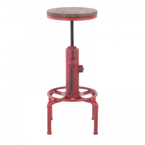 Industrial Bar stool in Vintage Red Metal and Brown WoodPressed Grain Bamboo Hydra