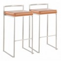 Set of 2 Contemporary Stackable Bar stools with Camel Faux Leather Fuji