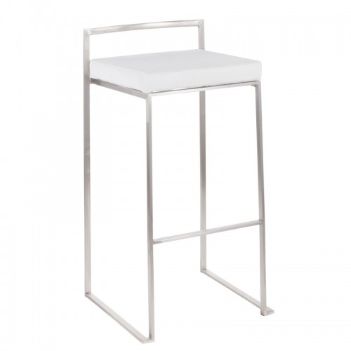 Set of 2 Contemporary Stackable Bar stools in Stainless Steel with White Velvet Cushion Fuji