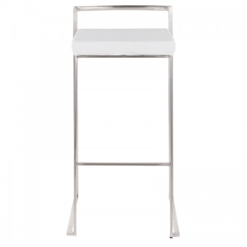 Set of 2 Contemporary Stackable Bar stools in Stainless Steel with White Velvet Cushion Fuji