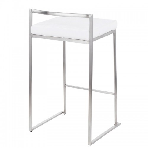 Set of 2 Contemporary Stackable Counter Stools in Stainless Steel with White Velvet Cushion Fuji