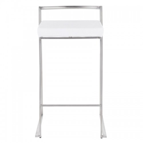 Set of 2 Contemporary Stackable Counter Stools in Stainless Steel with White Velvet Cushion Fuji