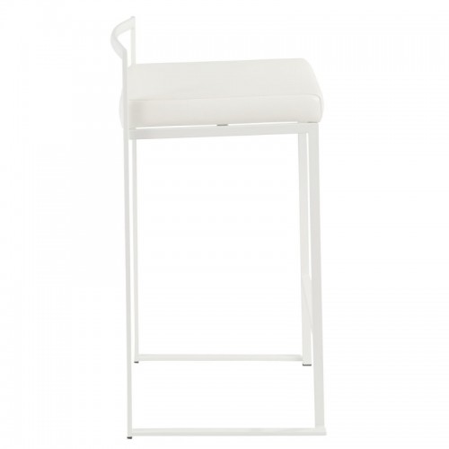 Set of 2 Contemporary Stackable Counter Stools in White with White Faux Leather Cushion Fuji