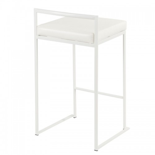 Set of 2 Contemporary Stackable Counter Stools in White with White Faux Leather Cushion Fuji