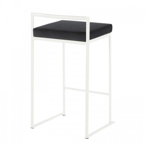 Set of 2 Contemporary Stackable Counter Stools in White with Black Velvet Cushion Fuji