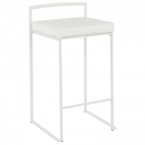 Set of 2 Contemporary Stackable Counter Stools in White with White Velvet Cushion Fuji