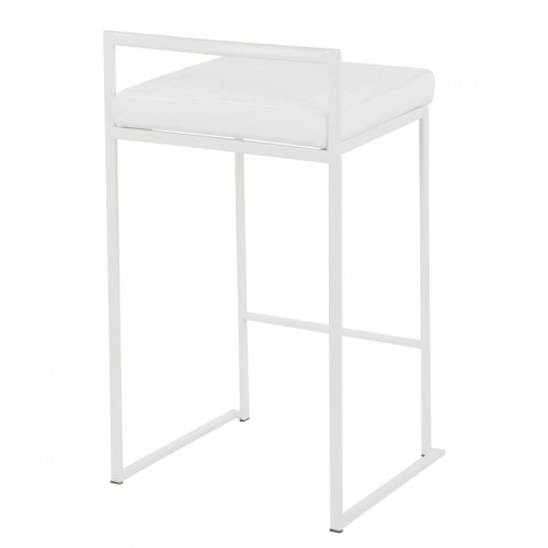 Set of 2 Contemporary Stackable Counter Stools in White with White Velvet Cushion Fuji