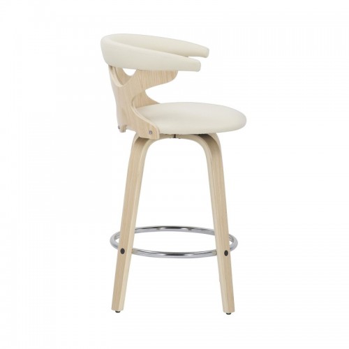 Set of 2 Mid-Century Modern Counter Stools in Natural Wood and Cream Faux Leather Gardenia