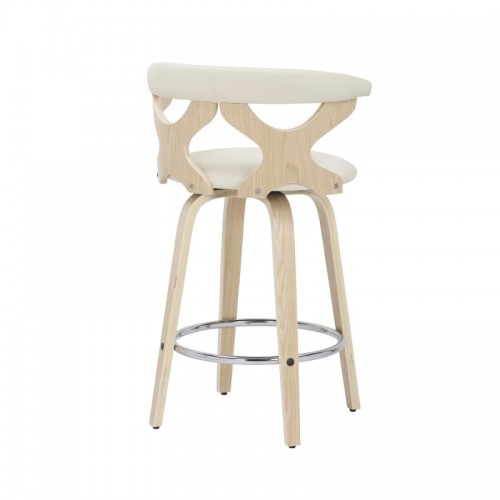 Set of 2 Mid-Century Modern Counter Stools in Natural Wood and Cream Faux Leather Gardenia
