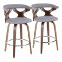 Set of 2 Mid-Century Modern Counter Stools in Walnut and Light Grey Fabric Gardenia