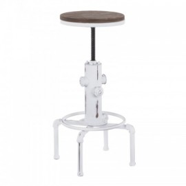 Industrial Bar stool in Vintage White Metal and Brown WoodPressed Grain Bamboo Hydra