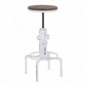 Industrial Bar stool in Vintage White Metal and Brown WoodPressed Grain Bamboo Hydra