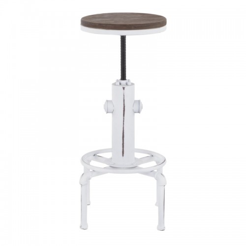 Industrial Bar stool in Vintage White Metal and Brown WoodPressed Grain Bamboo Hydra