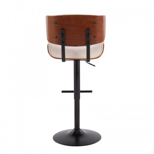 Mid-Century Modern Bar stool in Black Metal and Cream Noise Fabric with Walnut Wood Accent Lombardi