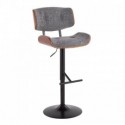 Mid-Century Modern Bar stool in Black Metal and Grey Noise Fabric with Walnut Wood Accent Lombardi