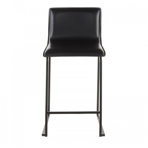 Set of 2 Contemporary Counter Stools in Black Metal and Black Faux Leather Mara