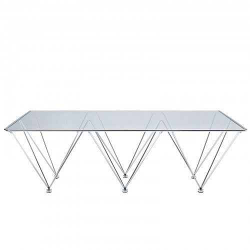 Modern Rectangular Glass Coffee Table with Chromed Base Prism