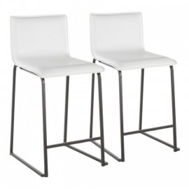 Set of 2 Contemporary Counter Stools in Black Metal and White Faux Leather Mara