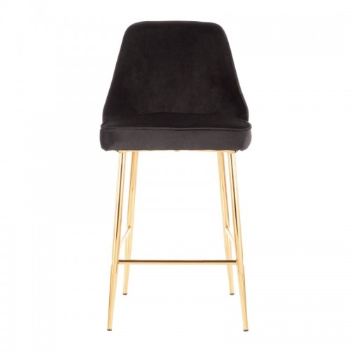 Set of 2 Contemporary-Glam Counter Stools in Gold Metal and Black Velvet Marcel