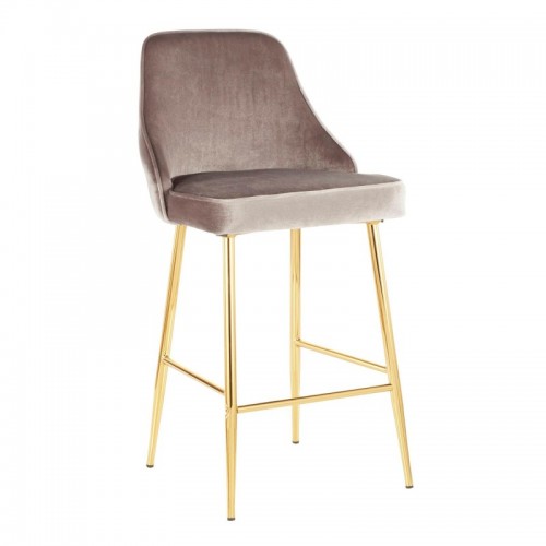 Set of 2 Contemporary-Glam Counter Stools in Gold Metal and Silver Velvet Marcel