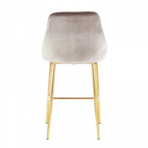 Set of 2 Contemporary-Glam Counter Stools in Gold Metal and Silver Velvet Marcel