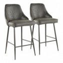 Set of 2 Contemporary Counter Stools in Black Metal and Black Faux Leather Marcel