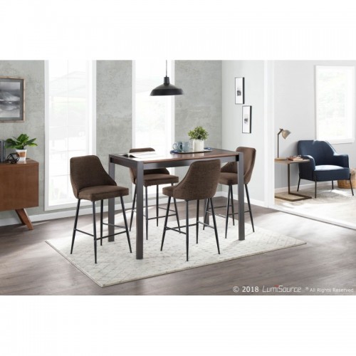 Set of 2 Contemporary Counter Stools in Black Metal and Brown Faux Leather Marcel
