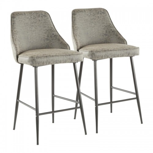 Set of 2 Contemporary Counter Stools in Black Metal and Grey Faux Leather Marcel
