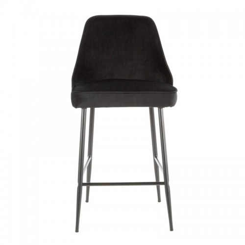 Set of 2 Contemporary Counter Stools in Black Metal and Black Velvet Marcel