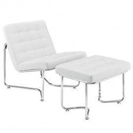 Modern White Leather Lounge Chair with Ottoman Libre