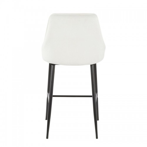 Set of 2 Contemporary Counter Stools in Black Metal and White Velvet Marcel