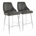 Set of 2 Contemporary Counter Stools in Chrome and Black Faux Leather Marcel