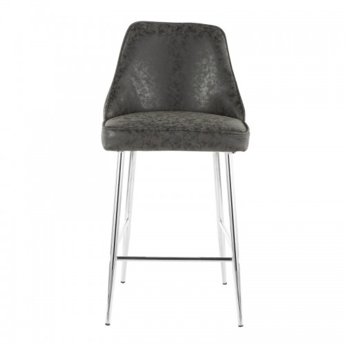 Set of 2 Contemporary Counter Stools in Chrome and Black Faux Leather Marcel