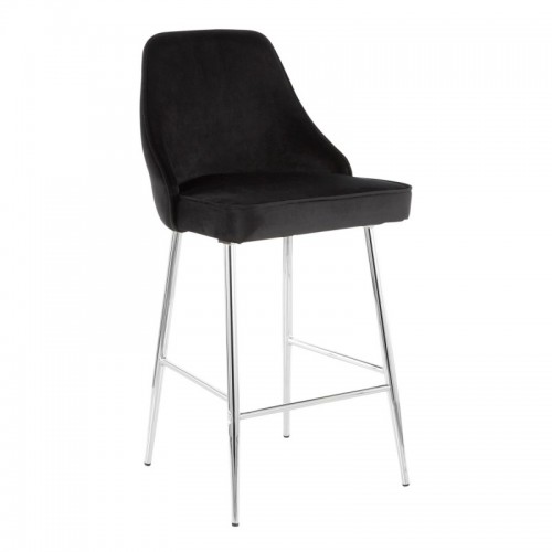 Set of 2 Contemporary Counter Stools in Chrome and Black Velvet Marcel