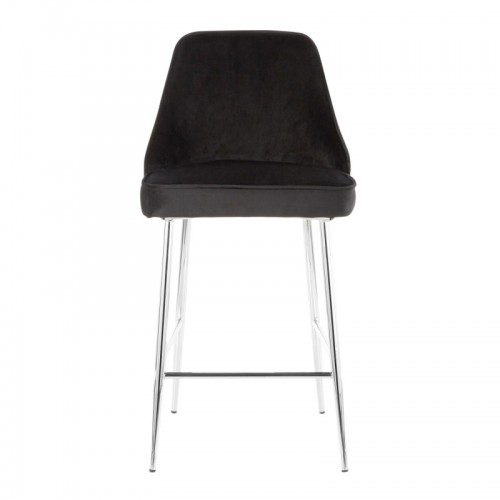 Set of 2 Contemporary Counter Stools in Chrome and Black Velvet Marcel