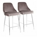 Set of 2 Contemporary Counter Stools in Chrome and Silver Velvet Marcel