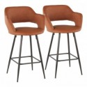 Set of 2 Contemporary Counter Stools in Black Metal and Brown Faux Leather Margarite