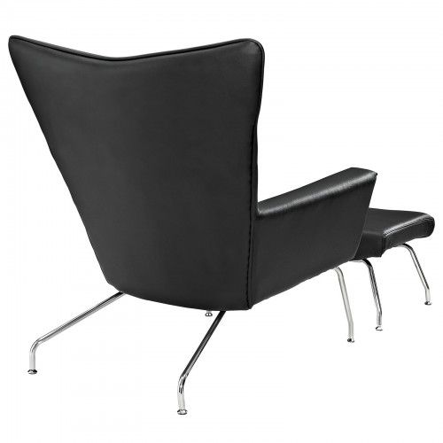 Modern Black Leather Lounge Chair with Ottoman Classico