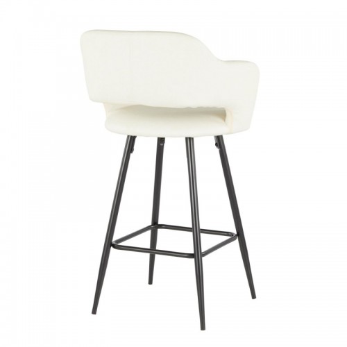 Set of 2 Contemporary Counter Stools in Black Metal and Cream Faux Leather Margarite